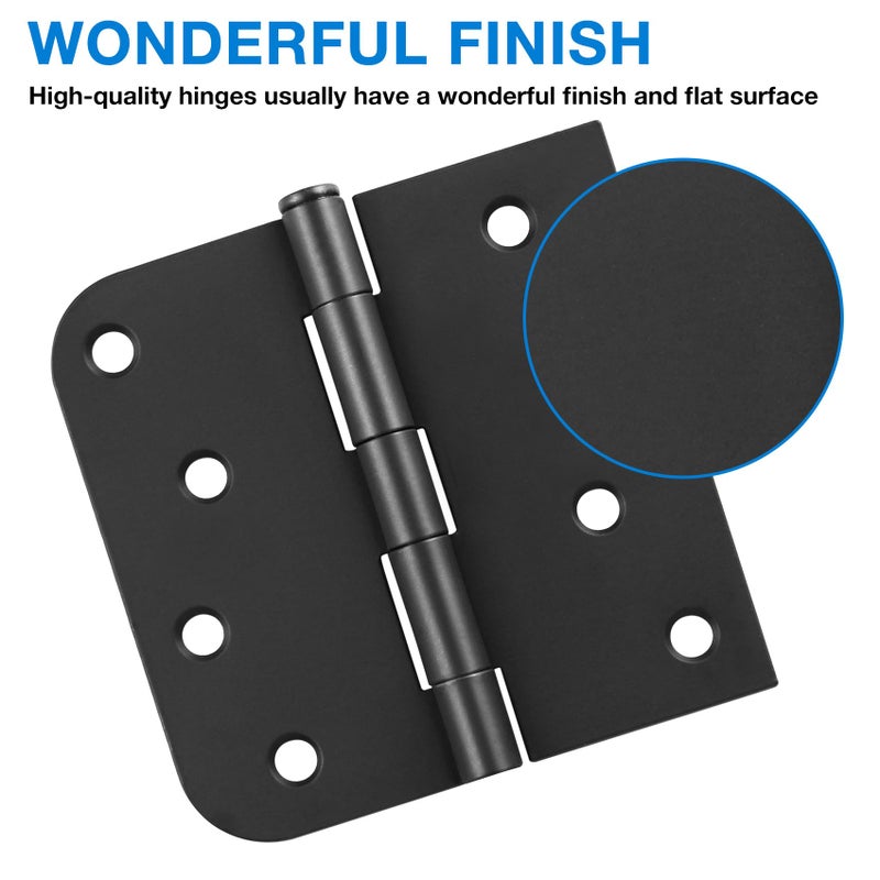 TDCHINGES 3 Pack Black Door Hinges 4 Inch Interior Hinges Matte Black Door Hinges 4 Inch Square Rounded 5/8"" Radius Corner Hinges for Doors Reversible Full Mortise Combination 4 inch Door Hardware - Image 2